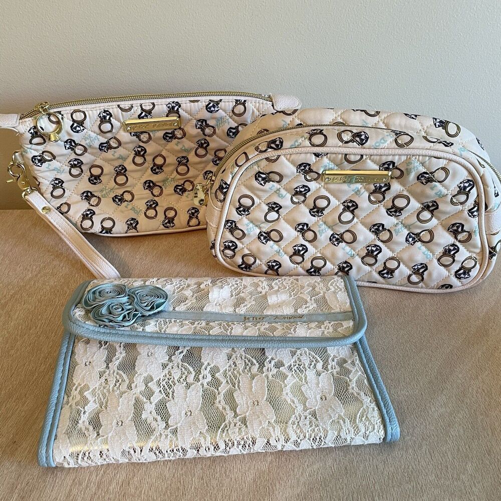 Betsey Johnson Cream and Blue Lace Bridal Bag Set